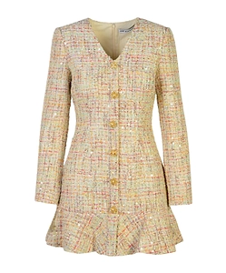 Self-Portrait Boucle V-Neck Mini Dress