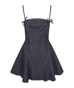 Self-Portrait Denim Bow Mini Dress