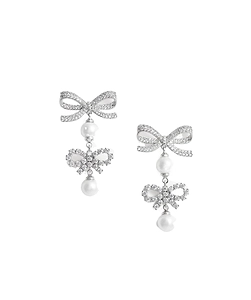 Self-Portrait Double Bow Pearl Earrings