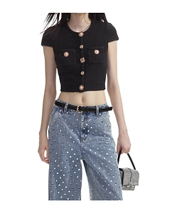 Self-Portrait Embellished Knitted Top