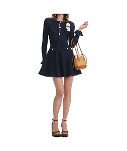 Self-Portrait Knit Crochet Flower Mini Dress