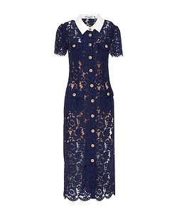 Self-Portrait Lace Contrast Collar Midi Dress