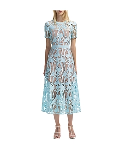 Self-Portrait Lace Short-Sleeved Midi Dress