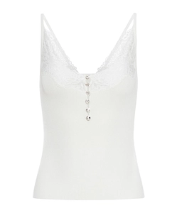 Self-Portrait Lace-Trim Ribbed-Knit Top