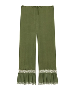 Lace-Cuff Pants In Silk Satin