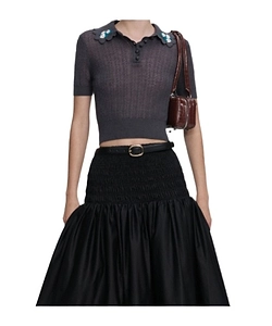 Self-Portrait Semi-Sheer Knitted Polo Shirt