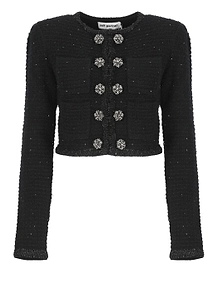 Self-Portrait Textured Cropped Knitted Jacket
