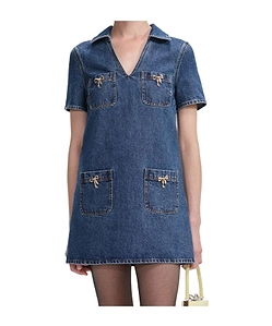 Self-Portrait V-Neck Denim Dress