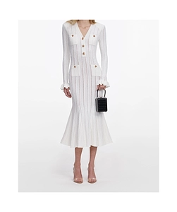 Self-Portrait V-Neck Openwork Midi Dress