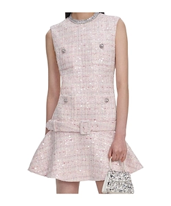 Sequin-Embellished Belted Mini Dress
