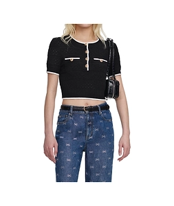 Self-Portrait Pointelle Button Knitted Top