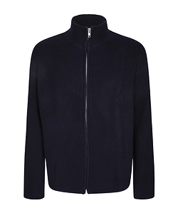 Soft Goat Zip-Up High Collar Cardigan