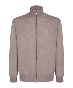 Soft Goat High-Neck Zip-Up Cardigan