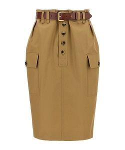 Saint Laurent Button Detailed Belted Pencil Skirt