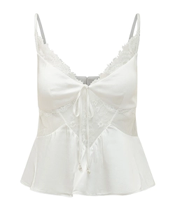 Self-Portrait Lace-Trim Peplum Satin Top