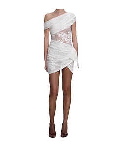 Self-Portrait Asymmetric Lace Draped Mini Dress