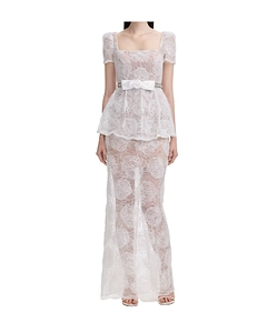 White Tulle Lace Maxi Dress