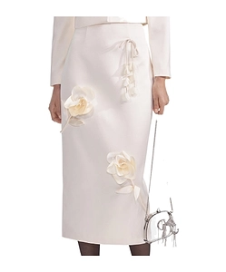 Self-Portrait 3D Flower Satin Midi Skirt
