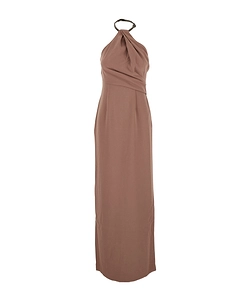 Solace London Rhinestone Neckline Draped Dress