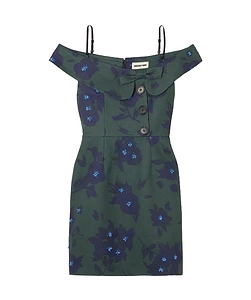 Asymmetric Off-The-Shoulder Embellished Floral-Print Cotton Mini Dress