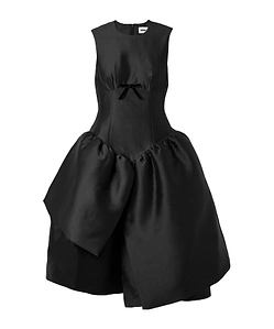 Asymmetric Bow-Detailed Gathered Taffeta Dress