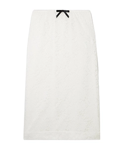 Bow-Embellished Satin-Trimmed Lace Midi Skirt