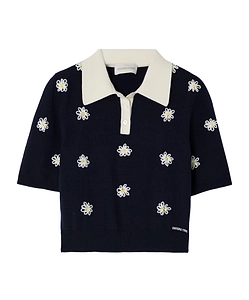 Floral Embroidery Short Polo Shirt