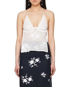 Floral-Embroidered Halterneck Top