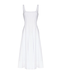 Staud Wells Pleated Corset-Waist Long Dress