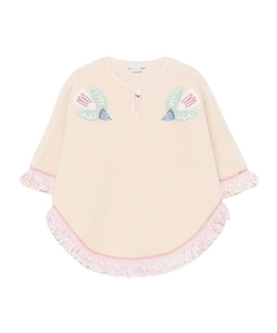 Bird-Embroidered Fringe Poncho