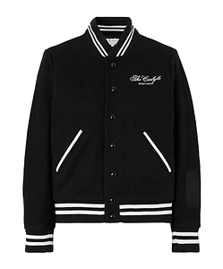 Embroidered Striped Wool Blend Baseball Jacket