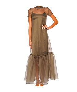 Calluna Thyme Sheer Organza Maxi Dress