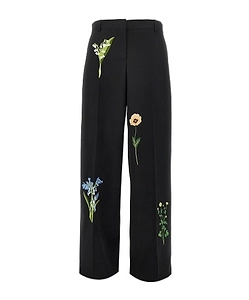 Stella Mccartney Floral-Embroidered Straight-Leg Trousers