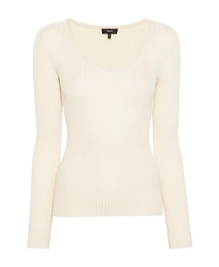 Fine-Ribbed V-Neck Jumper