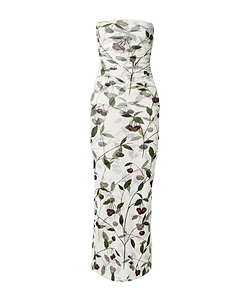 Strapless Pleated Printed Dress