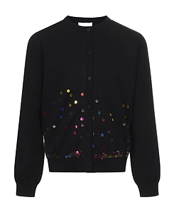 Polka Dot-Pattern Knitted Cardigan