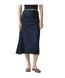 Theory Crushed Satin Ruched Midi Skirt