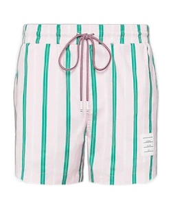Drawstring Striped Printed Swim Trunks