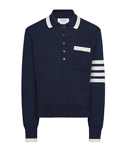 Four-Striped Knit Polo Shirt