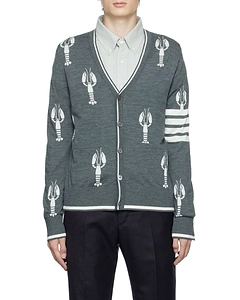 Lobster-Intarsia Merino Cardigan