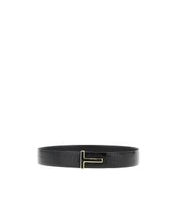 Reversible Crocodile-Effect Logo Belt