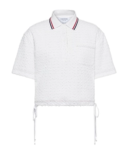 Thom Browne Ribbon Tweed Striped Polo Top