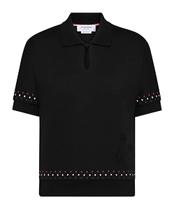 Snowflake-Embroidery Polo Top