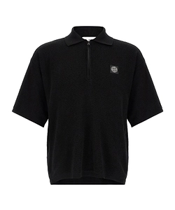 Stone Island Logo Patch Zip-Up Polo Shirt