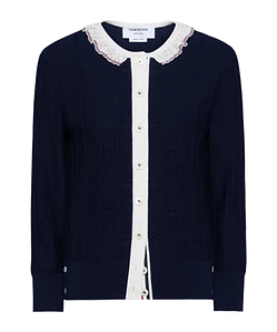Thom Browne Bobble Stitch Lace-Trim Cardigan