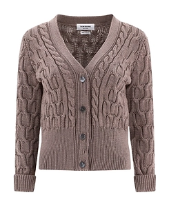 Thom Browne Crisscross Cable Knit V-Neck Cardigan