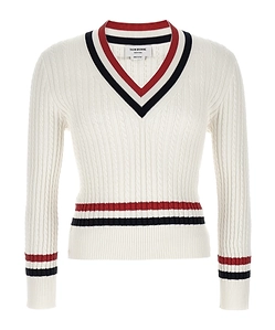Thom Browne Rwb Intarsia-Knit V-Neck Jumper