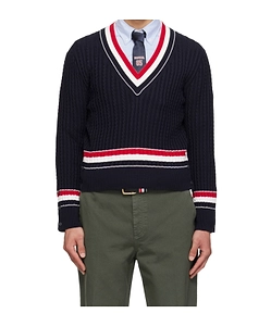 Thom Browne Rwb Intarsia-Knit V-Neck Jumper