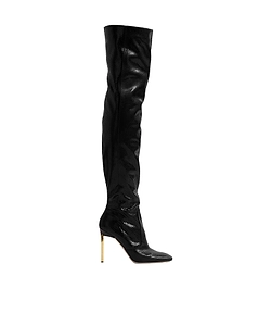 Snake-Print Patent Leather Boots
