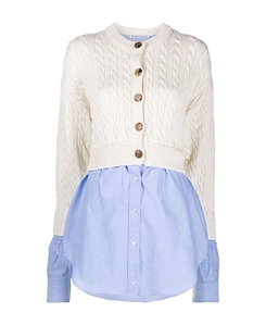 Shirt-Panelled Cable-Knit Jumper